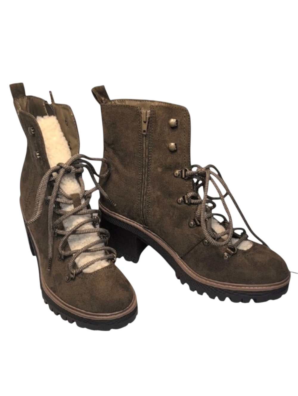 Esprit Flynn Heeled Olive Green Lace Up Boots with Faux Fur